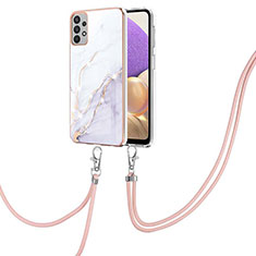 Silicone Candy Rubber Gel Fashionable Pattern Soft Case Cover with Lanyard Strap Y05B for Samsung Galaxy A13 4G White