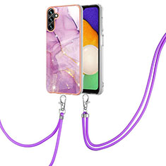 Silicone Candy Rubber Gel Fashionable Pattern Soft Case Cover with Lanyard Strap Y05B for Samsung Galaxy A13 5G Clove Purple