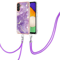 Silicone Candy Rubber Gel Fashionable Pattern Soft Case Cover with Lanyard Strap Y05B for Samsung Galaxy A13 5G Purple