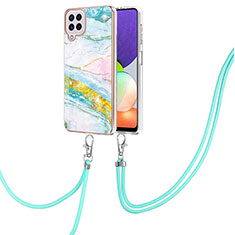 Silicone Candy Rubber Gel Fashionable Pattern Soft Case Cover with Lanyard Strap Y05B for Samsung Galaxy A22 4G Colorful