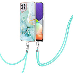 Silicone Candy Rubber Gel Fashionable Pattern Soft Case Cover with Lanyard Strap Y05B for Samsung Galaxy A22 4G Green