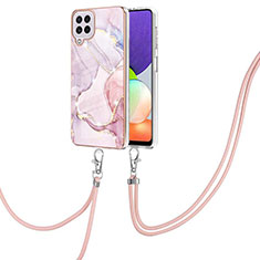 Silicone Candy Rubber Gel Fashionable Pattern Soft Case Cover with Lanyard Strap Y05B for Samsung Galaxy A22 4G Pink