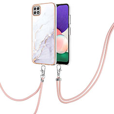 Silicone Candy Rubber Gel Fashionable Pattern Soft Case Cover with Lanyard Strap Y05B for Samsung Galaxy A22 5G White