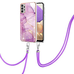 Silicone Candy Rubber Gel Fashionable Pattern Soft Case Cover with Lanyard Strap Y05B for Samsung Galaxy A23 4G Clove Purple