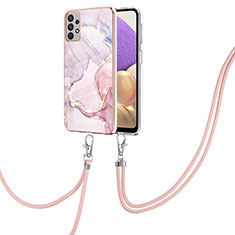 Silicone Candy Rubber Gel Fashionable Pattern Soft Case Cover with Lanyard Strap Y05B for Samsung Galaxy A23 4G Pink