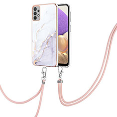 Silicone Candy Rubber Gel Fashionable Pattern Soft Case Cover with Lanyard Strap Y05B for Samsung Galaxy A23 5G White