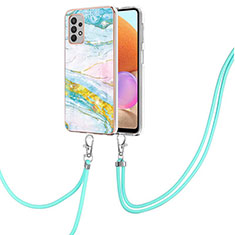 Silicone Candy Rubber Gel Fashionable Pattern Soft Case Cover with Lanyard Strap Y05B for Samsung Galaxy A32 4G Colorful