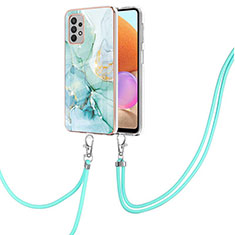 Silicone Candy Rubber Gel Fashionable Pattern Soft Case Cover with Lanyard Strap Y05B for Samsung Galaxy A32 4G Green