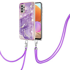 Silicone Candy Rubber Gel Fashionable Pattern Soft Case Cover with Lanyard Strap Y05B for Samsung Galaxy A32 5G Purple