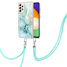 Silicone Candy Rubber Gel Fashionable Pattern Soft Case Cover with Lanyard Strap Y05B for Samsung Galaxy A52 4G Green