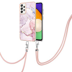Silicone Candy Rubber Gel Fashionable Pattern Soft Case Cover with Lanyard Strap Y05B for Samsung Galaxy A52 4G Pink