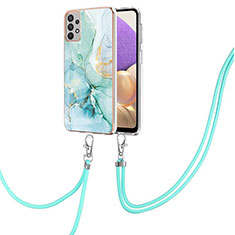 Silicone Candy Rubber Gel Fashionable Pattern Soft Case Cover with Lanyard Strap Y05B for Samsung Galaxy A53 5G Green