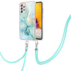 Silicone Candy Rubber Gel Fashionable Pattern Soft Case Cover with Lanyard Strap Y05B for Samsung Galaxy A72 4G Green
