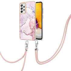 Silicone Candy Rubber Gel Fashionable Pattern Soft Case Cover with Lanyard Strap Y05B for Samsung Galaxy A72 4G Pink