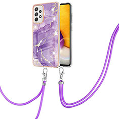 Silicone Candy Rubber Gel Fashionable Pattern Soft Case Cover with Lanyard Strap Y05B for Samsung Galaxy A72 4G Purple