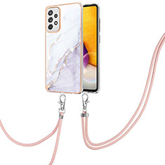 Silicone Candy Rubber Gel Fashionable Pattern Soft Case Cover with Lanyard Strap Y05B for Samsung Galaxy A72 4G White