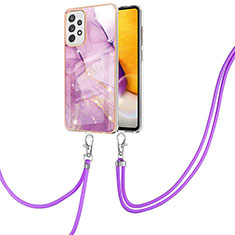 Silicone Candy Rubber Gel Fashionable Pattern Soft Case Cover with Lanyard Strap Y05B for Samsung Galaxy A72 5G Clove Purple