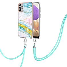 Silicone Candy Rubber Gel Fashionable Pattern Soft Case Cover with Lanyard Strap Y05B for Samsung Galaxy A73 5G Colorful
