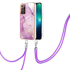 Silicone Candy Rubber Gel Fashionable Pattern Soft Case Cover with Lanyard Strap Y05B for Samsung Galaxy Note 20 Ultra 5G Clove Purple