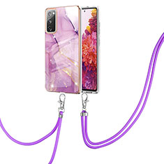 Silicone Candy Rubber Gel Fashionable Pattern Soft Case Cover with Lanyard Strap Y05B for Samsung Galaxy S20 FE (2022) 5G Clove Purple