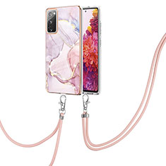 Silicone Candy Rubber Gel Fashionable Pattern Soft Case Cover with Lanyard Strap Y05B for Samsung Galaxy S20 FE 4G Pink