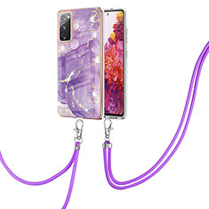 Silicone Candy Rubber Gel Fashionable Pattern Soft Case Cover with Lanyard Strap Y05B for Samsung Galaxy S20 FE 4G Purple