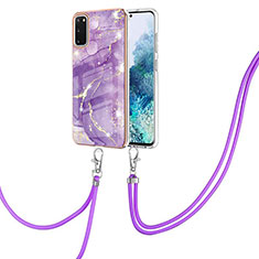 Silicone Candy Rubber Gel Fashionable Pattern Soft Case Cover with Lanyard Strap Y05B for Samsung Galaxy S20 Purple