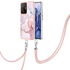 Silicone Candy Rubber Gel Fashionable Pattern Soft Case Cover with Lanyard Strap Y05B for Xiaomi Mi 11T Pro 5G Pink
