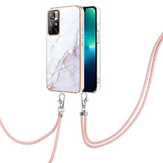 Silicone Candy Rubber Gel Fashionable Pattern Soft Case Cover with Lanyard Strap Y05B for Xiaomi Poco M4 Pro 5G White