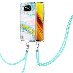 Silicone Candy Rubber Gel Fashionable Pattern Soft Case Cover with Lanyard Strap Y05B for Xiaomi Poco X3 NFC Colorful