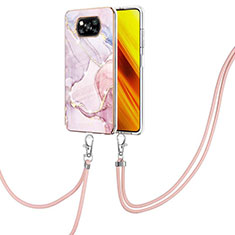 Silicone Candy Rubber Gel Fashionable Pattern Soft Case Cover with Lanyard Strap Y05B for Xiaomi Poco X3 NFC Pink