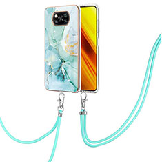Silicone Candy Rubber Gel Fashionable Pattern Soft Case Cover with Lanyard Strap Y05B for Xiaomi Poco X3 Pro Green
