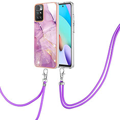 Silicone Candy Rubber Gel Fashionable Pattern Soft Case Cover with Lanyard Strap Y05B for Xiaomi Redmi 10 (2022) Clove Purple