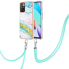 Silicone Candy Rubber Gel Fashionable Pattern Soft Case Cover with Lanyard Strap Y05B for Xiaomi Redmi 10 (2022) Colorful