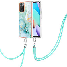 Silicone Candy Rubber Gel Fashionable Pattern Soft Case Cover with Lanyard Strap Y05B for Xiaomi Redmi 10 4G Green
