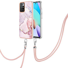 Silicone Candy Rubber Gel Fashionable Pattern Soft Case Cover with Lanyard Strap Y05B for Xiaomi Redmi 10 4G Pink
