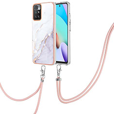 Silicone Candy Rubber Gel Fashionable Pattern Soft Case Cover with Lanyard Strap Y05B for Xiaomi Redmi 10 4G White