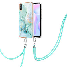 Silicone Candy Rubber Gel Fashionable Pattern Soft Case Cover with Lanyard Strap Y05B for Xiaomi Redmi 9i Green
