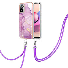 Silicone Candy Rubber Gel Fashionable Pattern Soft Case Cover with Lanyard Strap Y05B for Xiaomi Redmi Note 10 4G Clove Purple