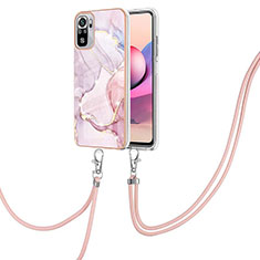 Silicone Candy Rubber Gel Fashionable Pattern Soft Case Cover with Lanyard Strap Y05B for Xiaomi Redmi Note 10 4G Pink
