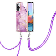 Silicone Candy Rubber Gel Fashionable Pattern Soft Case Cover with Lanyard Strap Y05B for Xiaomi Redmi Note 10 Pro 4G Clove Purple