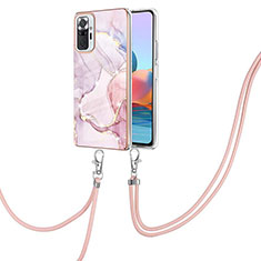 Silicone Candy Rubber Gel Fashionable Pattern Soft Case Cover with Lanyard Strap Y05B for Xiaomi Redmi Note 10 Pro 4G Pink