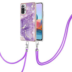 Silicone Candy Rubber Gel Fashionable Pattern Soft Case Cover with Lanyard Strap Y05B for Xiaomi Redmi Note 10 Pro 4G Purple