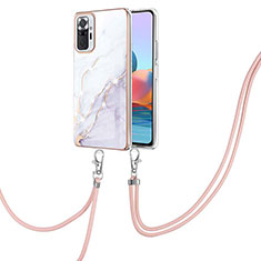 Silicone Candy Rubber Gel Fashionable Pattern Soft Case Cover with Lanyard Strap Y05B for Xiaomi Redmi Note 10 Pro 4G White