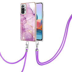 Silicone Candy Rubber Gel Fashionable Pattern Soft Case Cover with Lanyard Strap Y05B for Xiaomi Redmi Note 10 Pro Max Clove Purple