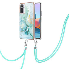 Silicone Candy Rubber Gel Fashionable Pattern Soft Case Cover with Lanyard Strap Y05B for Xiaomi Redmi Note 10 Pro Max Green