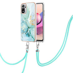 Silicone Candy Rubber Gel Fashionable Pattern Soft Case Cover with Lanyard Strap Y05B for Xiaomi Redmi Note 10S 4G Green