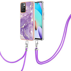 Silicone Candy Rubber Gel Fashionable Pattern Soft Case Cover with Lanyard Strap Y05B for Xiaomi Redmi Note 11 4G (2021) Purple