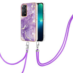 Silicone Candy Rubber Gel Fashionable Pattern Soft Case Cover with Lanyard Strap Y05B for Xiaomi Redmi Note 11 Pro 5G Purple