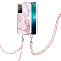 Silicone Candy Rubber Gel Fashionable Pattern Soft Case Cover with Lanyard Strap Y05B for Xiaomi Redmi Note 11T 5G Pink